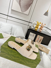 GG SPARKLE CRYSTAL SLIDE SANDAL CREAM CALFSKIN