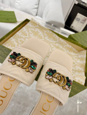 GG SPARKLE CRYSTAL SLIDE SANDAL CREAM CALFSKIN