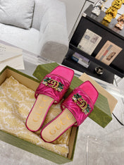 GG SPARKLE CRYSTAL SLIDE SANDAL METALLIC PINK CALFSKIN