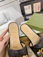 GG SPARKLE CRYSTAL SLIDE SANDAL BLACK CALFSKIN