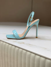 GIANVITO ROSSI 26S RIBBON HEELS 105 MM IN LIGHT BLUE PATENT LAMBSKIN