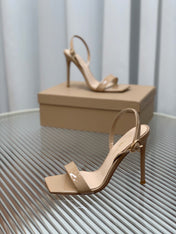 GIANVITO ROSSI 26S RIBBON HEELS 105 MM IN NUDE BEIGE PATENT LAMBSKIN
