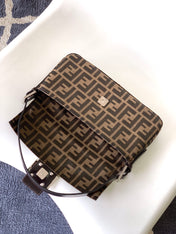 Fend Baguette 27 Shoulder Bag Brown FF Jacquard Fabric Bag Shw
