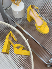 GIANVITO ROSSI 26S PLATFORM SANDALS 115 MM IN YELLOW SUEDE