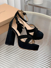GIANVITO ROSSI 26S PLATFORM SANDALS 115 MM IN BLACK SUEDE