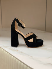 GIANVITO ROSSI 26S PLATFORM SANDALS 115 MM IN BLACK SUEDE