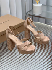 GIANVITO ROSSI 26S PLATFORM SANDALS 115 MM IN BEIGE SUEDE