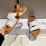 CHLOÉ CROSS STRAP SANDAL IN WHITE MIX BRONZE BROWN RUBBER WITH GOLD HARDWARE