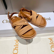 CHLOÉ CROSS STRAP SANDAL IN BRONZE BROWN RUBBER WITH GOLD HARDWARE