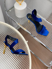 BALMAIN 25S MONETA HEELED SANDALS 95MM IN DARK BLUE VELVET