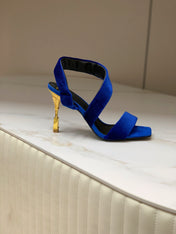 BALMAIN 25S MONETA HEELED SANDALS 95MM IN DARK BLUE VELVET