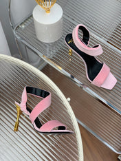 BALMAIN 25S MONETA HEELED SANDALS 95MM IN BABY PINK VELVET