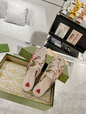 HORSEBIT FLOWER SLIPPER MULE IN LINEN BEIGE MONOGRAM JACQUARD FABRIC