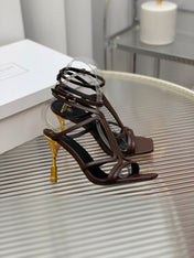 BALMAIN 25S MONETA SANDAL 95MM IN DARK BROWN CALFSKIN