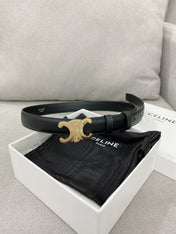 CELINE 25S TRIOMPHE BELT 25MM IN BLACK CALFSKIN GLOD HARDWARE 580679