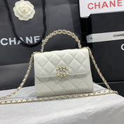 23P Flap Bag 15cm White Caviar Gold Hardware