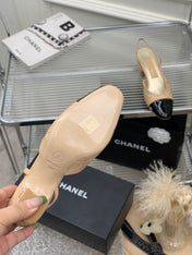 HIGH SLINGBACKS 65 BEIGE CREAM MIX BLACK CALFSKIN