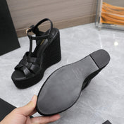 SL TRIBUTE WEDGE SANDALS BLACK CALFSKIN