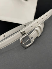CL SMALL 18 MM TRIOMPHE BELT IN TAURILLON WHITE LEATHER SILVER HARDWARE
