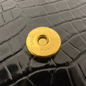 KATE TASSEL 20 BLACK CROCODILE PATTERN CALFSKIN WITH GOLD LOGO