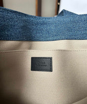 MEDIUM WOODY TOTE BAG 37 IN BLUE DENIM BLACK CALFSKIN