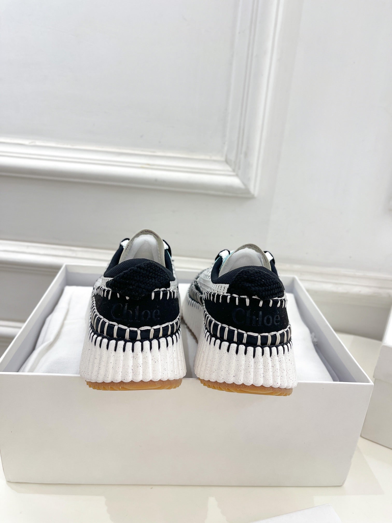 CHLOÉ NAMA SNEAKER IN BLACK MIX COLORFUL SPECIAL FABRIC