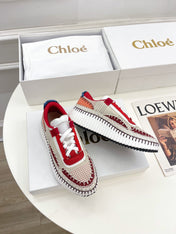 CHLOÉ NAMA SNEAKER IN CHERRY RED MIX COLORFUL SPECIAL FABRIC