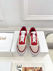 CHLOÉ NAMA SNEAKER IN CHERRY RED MIX COLORFUL SPECIAL FABRIC