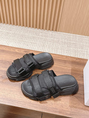 DIOR PLATFORM SLIDES 25S 30 MM IN BLACK FABRIC AND CALFSKIN