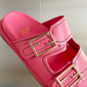 FENDI BAGUETTE DAD SANDALS IN PUNCH PINK CALFSKIN