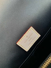 CLUNY MM HANDBAG 28 IN BROWN MONOGRAM CALFSKIN BEIGE BLACK EMBROIDERED LOGO CANVAS
