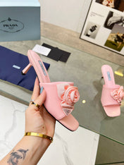 PRA FLOWER POINTED HEELS 55 LIGHT PINK CALFSKIN