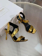 BALMAIN 25S HIGH HEEL SANDALS 95MM IN GOLD GLOSSY CALFSKIN