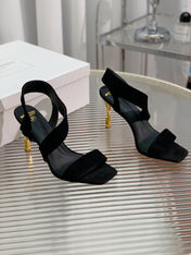 BALMAIN 25S HIGH HEEL SANDALS 95MM IN BLACK SUEDE