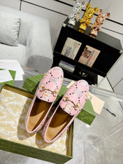 HORSEBIT LOAFER WITH CUTE CAT PRINT IN LIGHT PINK CALFSKIN