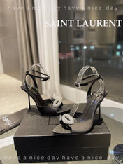 SL AYERS CRYSTAL SANDAL BLACK SATIN