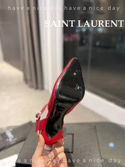 SL FANNY SLINGBACK PUMPS RED SATIN