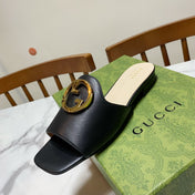GUCCI 26S BLONDIE SLIPPERS IN BLACK CALFSKIN