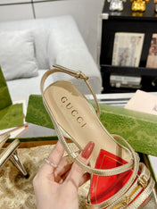 GG CLASSIC STRAPPY HEEL SANDAL METALLIC GOLD CALFSKIN