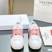 VALENTINO 25S GARAVANI ROCKSTUD UNTITLED STUDDED SNEAKERS IN WHITE MIX PINK LAMBSKIN STYLE 1