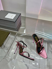 PADLOCK HIGH HEEL 10 CM SANDAL IN CREPE PINK SHEEPSKIN