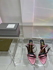 PADLOCK HIGH HEEL 10 CM SANDAL IN CREPE PINK SHEEPSKIN