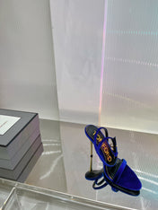 PADLOCK HIGH HEEL 10 CM SANDAL IN NAVY BLUE VELVET