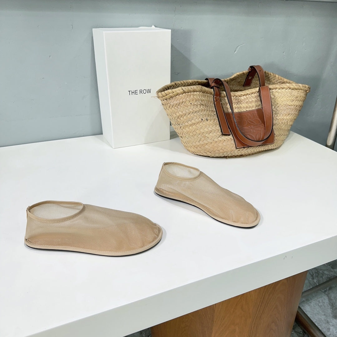 THE ROW 26S SOCK FLATS IN NUDE BEIGE MESH