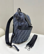 FENDI STRIKE 41 MEDIUM FF MIDNIGHT BLUE JACQUARD FABRIC BACKPACK