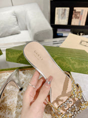 GG CRYSTAL MID - HEEL SILVER CALFSKIN