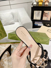 GG CRYSTAL MID - HEEL BLACK CALFSKIN