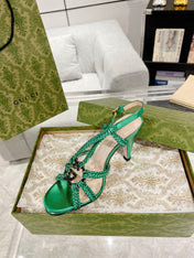 GG CRYSTAL HIGH HEEL SANDAL JADE GREEN CALFSKIN SPECIAL