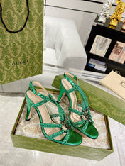 GG CRYSTAL HIGH HEEL SANDAL JADE GREEN CALFSKIN SPECIAL