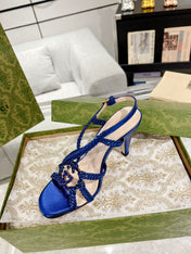 GG CRYSTAL HIGH HEEL SANDAL AZURE CALFSKIN SPECIAL
